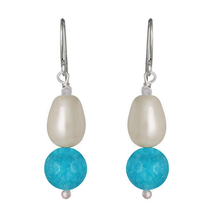 German Silver Plated Design Semi Precious Pearl Reiki Gemstone Onyx Bead Dangler Earring (Turquoise Blue)