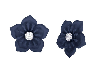 Floral Solitaire Austrian Diamond Earrings – Navy Blue Matte Rubber Finish