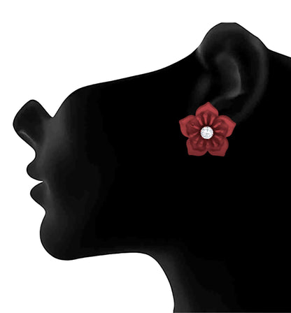 Non-Precious Metal Stainless Steel And Diamond Stud Earrings , Maroon