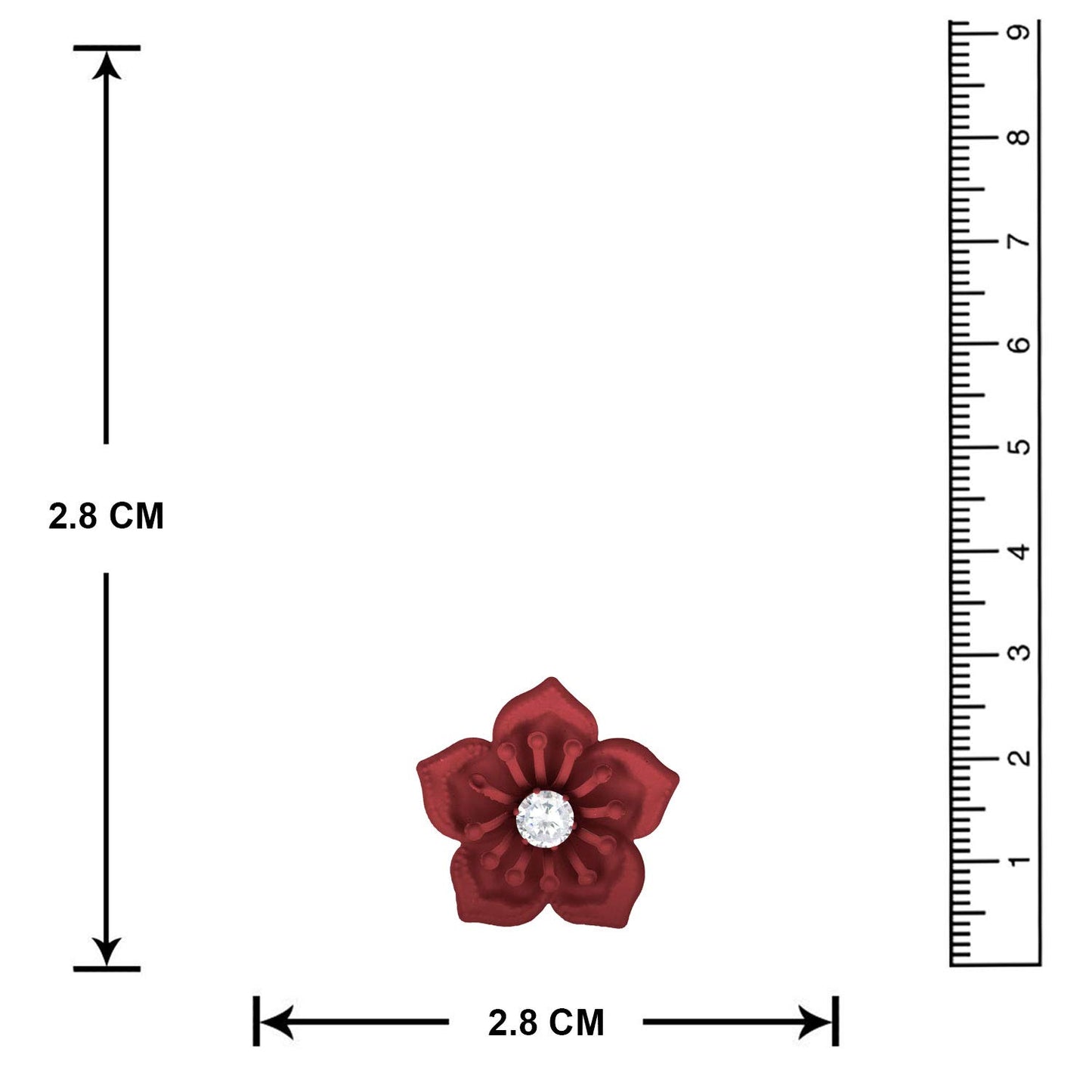 Non-Precious Metal Stainless Steel And Diamond Stud Earrings , Maroon