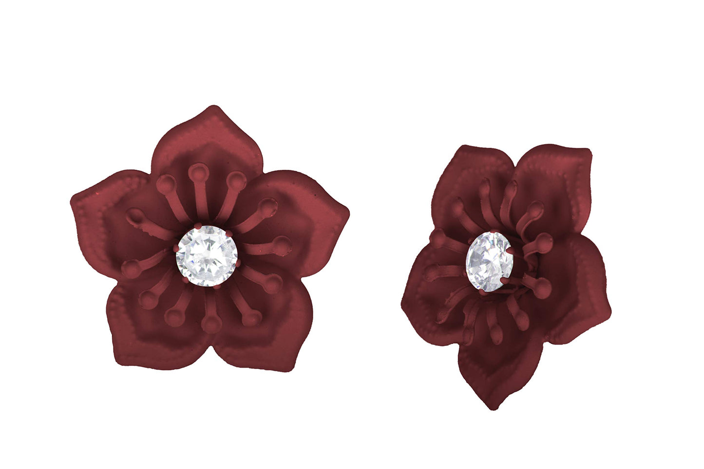 Non-Precious Metal Stainless Steel And Diamond Stud Earrings , Maroon