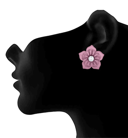 Non-Precious Metal Stainless Steel And Diamond Stud Earrings (Rose Pink)