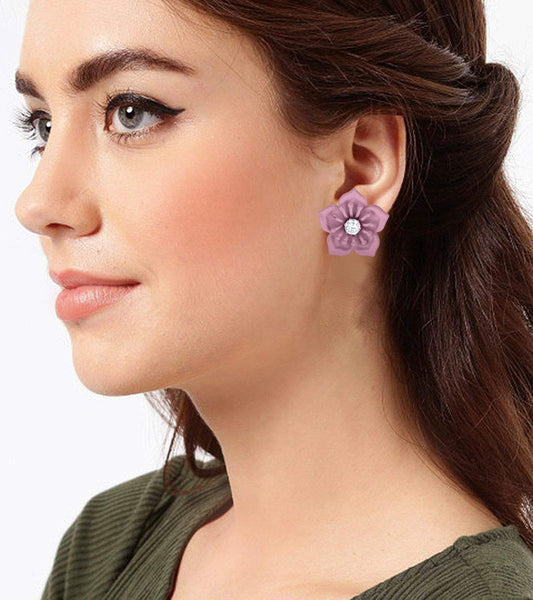 Non-Precious Metal Stainless Steel And Diamond Stud Earrings (Rose Pink)