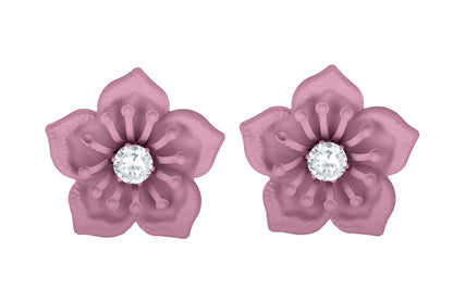 Non-Precious Metal Stainless Steel And Diamond Stud Earrings (Rose Pink)