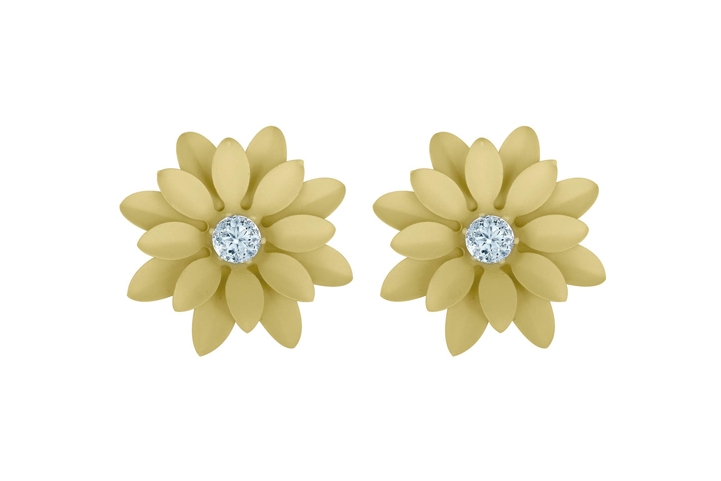 Non-Precious Metal Stainless Steel And Diamond Stud Earrings (Yellow)