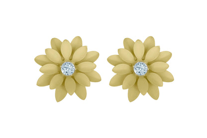 Non-Precious Metal Stainless Steel And Diamond Stud Earrings (Yellow)