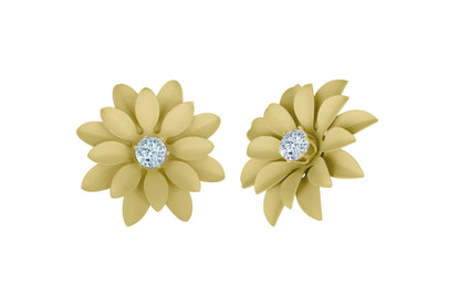 Non-Precious Metal Stainless Steel And Diamond Stud Earrings (Yellow)