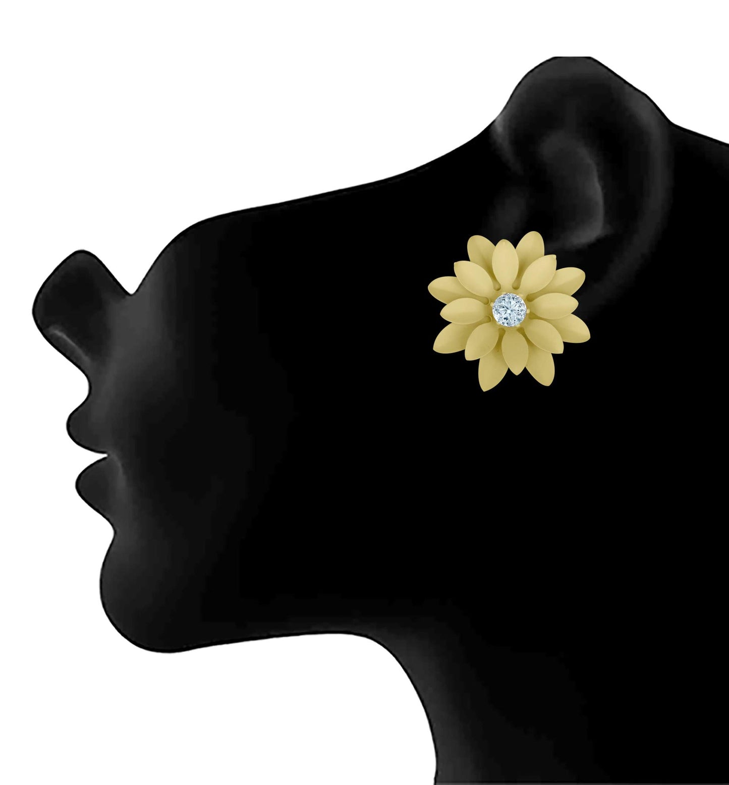 Non-Precious Metal Stainless Steel And Diamond Stud Earrings (Yellow)