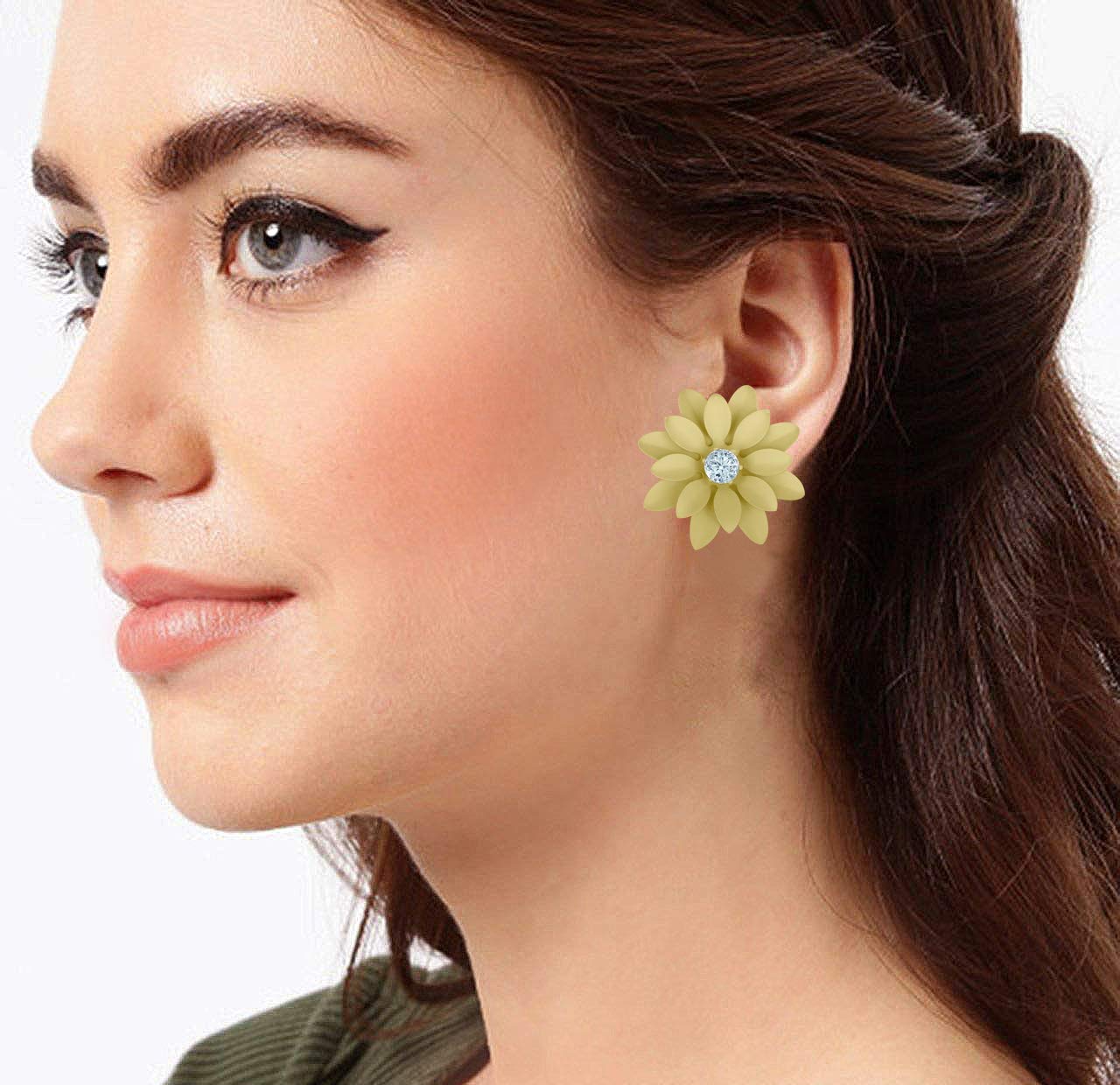 Non-Precious Metal Stainless Steel And Diamond Stud Earrings (Yellow)