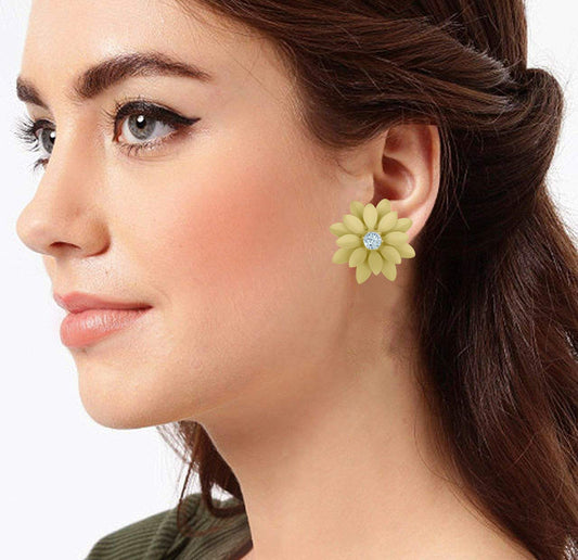 Non-Precious Metal Stainless Steel And Diamond Stud Earrings (Yellow)