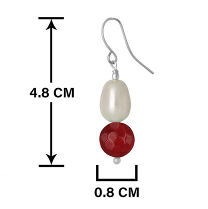 German Silver Plated Design Imitation Pearl Reiki Gemstone Onyx Bead Dangler Earring (Maroon)