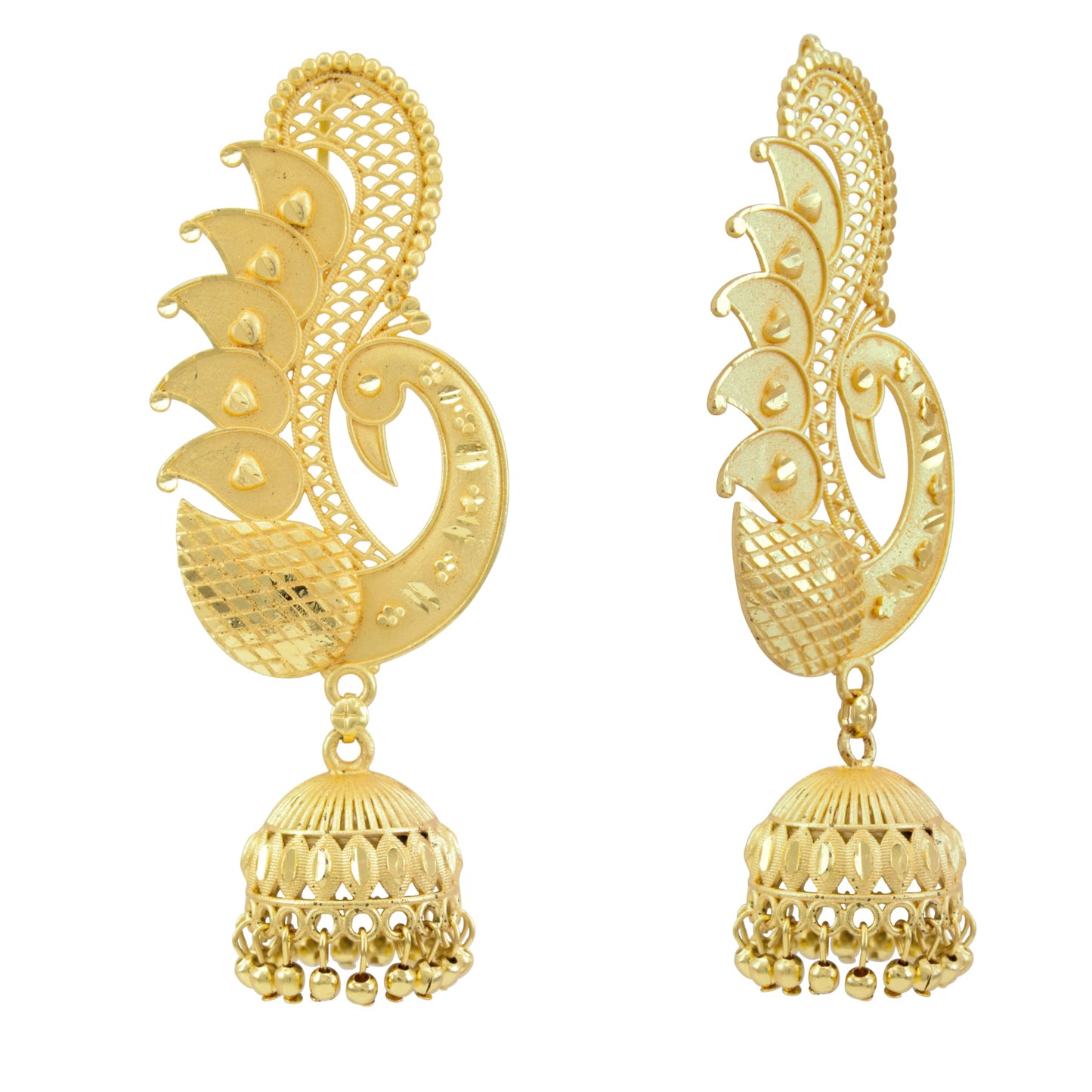 Gold Plated Ear Cuff With Jhumki Peacock Design Ear Wrap Earring