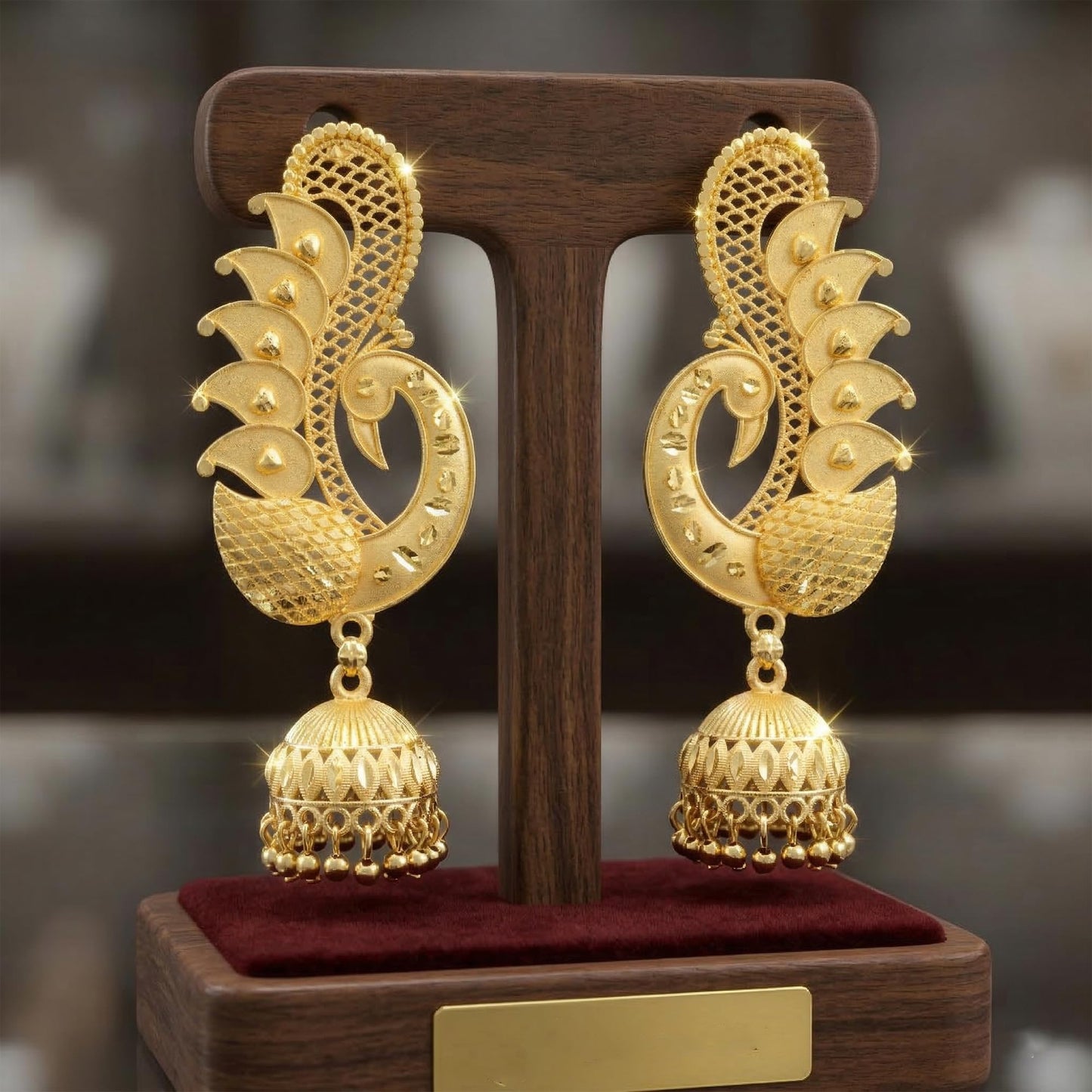 Gold Plated Ear Cuff With Jhumki Peacock Design Ear Wrap Earring