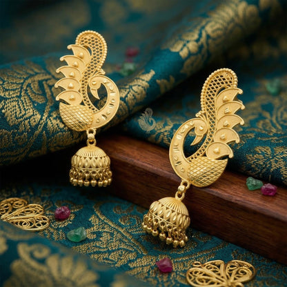 Gold Plated Ear Cuff With Jhumki Peacock Design Ear Wrap Earring