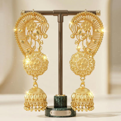 Gold-Plated Floral Ear Cuff with Jhumki – Statement Ear Wrap Earrings