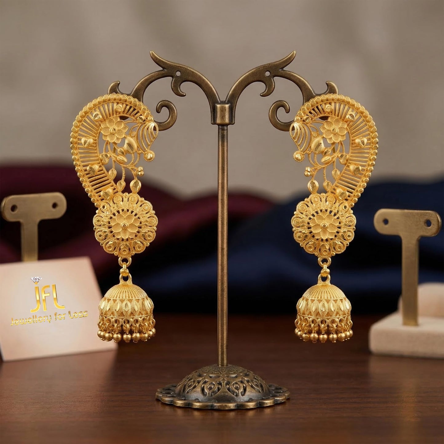 Gold-Plated Floral Ear Cuff with Jhumki – Statement Ear Wrap Earrings