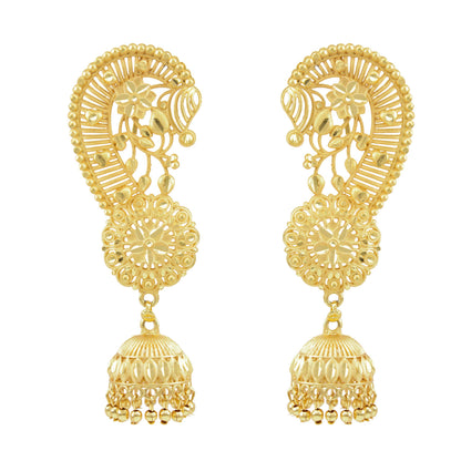 Gold-Plated Floral Ear Cuff with Jhumki – Statement Ear Wrap Earrings