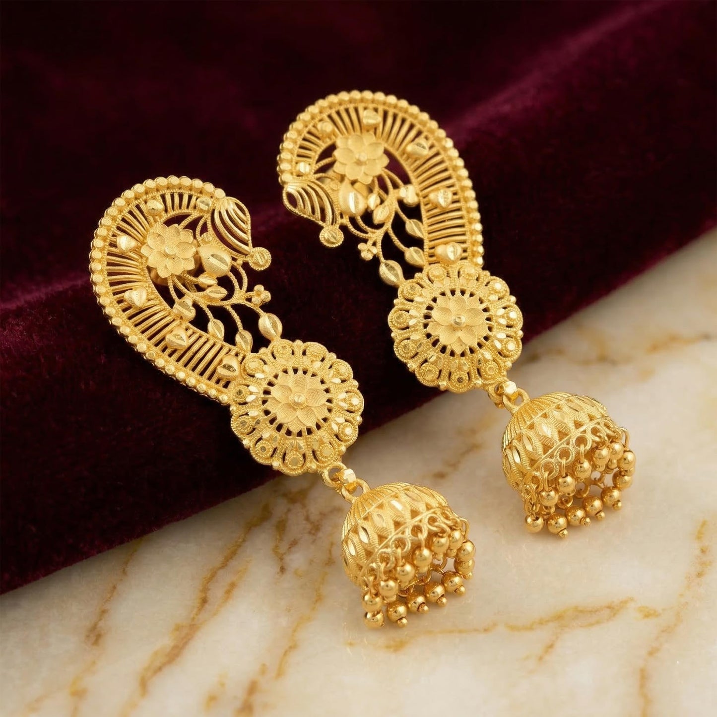Gold-Plated Floral Ear Cuff with Jhumki – Statement Ear Wrap Earrings