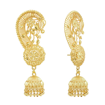 Gold-Plated Floral Ear Cuff with Jhumki – Statement Ear Wrap Earrings
