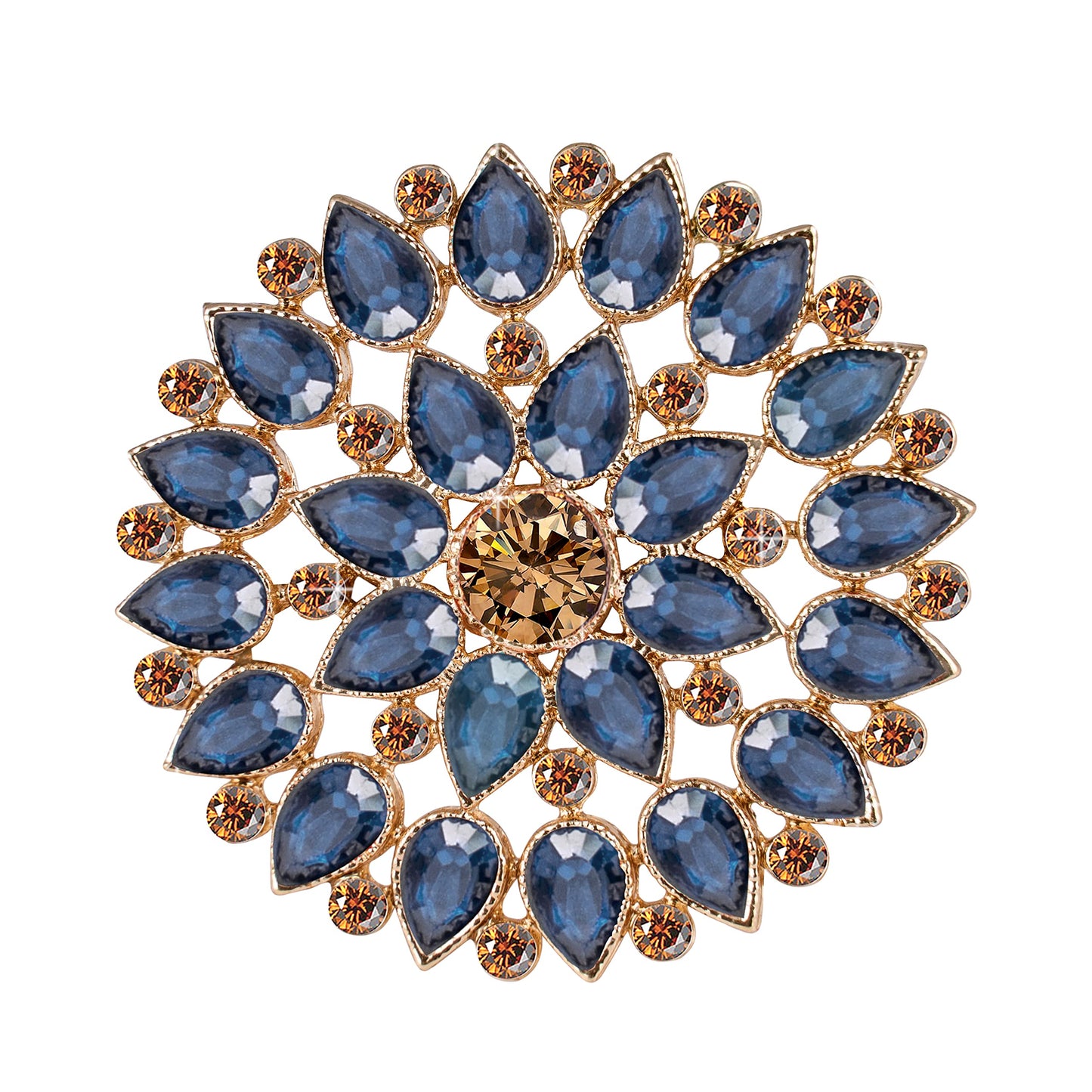 Gold Tone Floral Cz Lcd Diamond Studded Adjustable Finger Ring (Rama Blue)