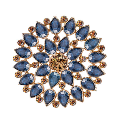 Gold Tone Floral Cz Lcd Diamond Studded Adjustable Finger Ring (Rama Blue)