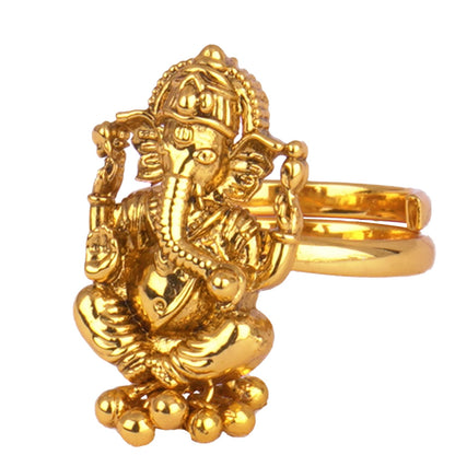  One Gram Gold Plated Lord Ganesha Adjustable Finger Ring .(Gold Ghungru)