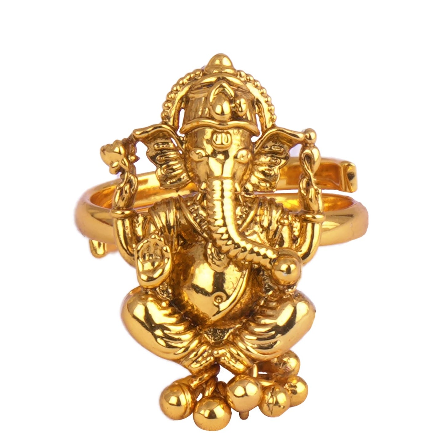  One Gram Gold Plated Lord Ganesha Adjustable Finger Ring .(Gold Ghungru)