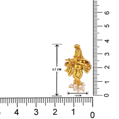  Gold Plated Antique Lord Krishna Adjustable Finger Ring Indian Temple Ring (Pearl)