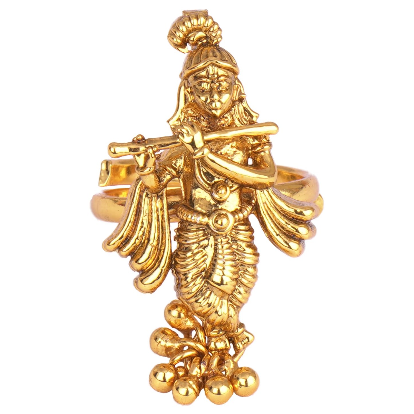  Gold Plated Antique Lord Krishna Adjustable Finger Ring Indian Temple Ring (Gold Dangle)