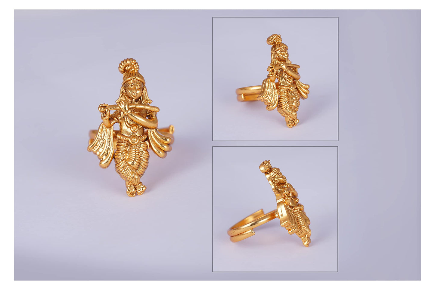  One Gram Micro Gold Plated Antique Lord Krishna Adjustable Finger Ring Indian Temple Ring