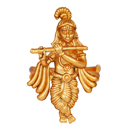  One Gram Micro Gold Plated Antique Lord Krishna Adjustable Finger Ring Indian Temple Ring