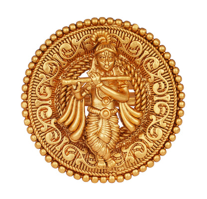  One Gram Micro Gold Plated Antique Round Lord Krishna Adjustable Finger Ring Indian Temple