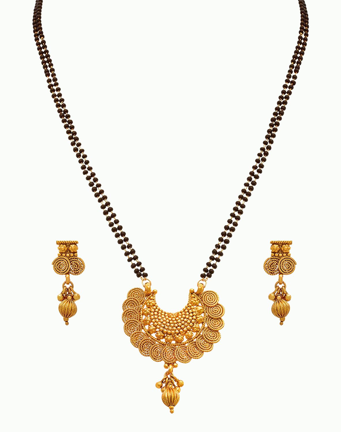 One Gram Gold Plated Spiral Mangalsutra Set With Earring .