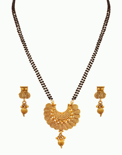 One Gram Gold Plated Spiral Mangalsutra Set With Earring .