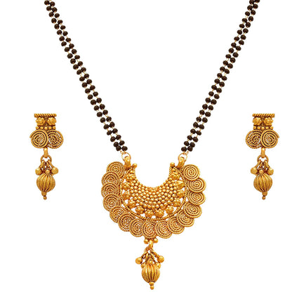 One Gram Gold Plated Spiral Mangalsutra Set With Earring .