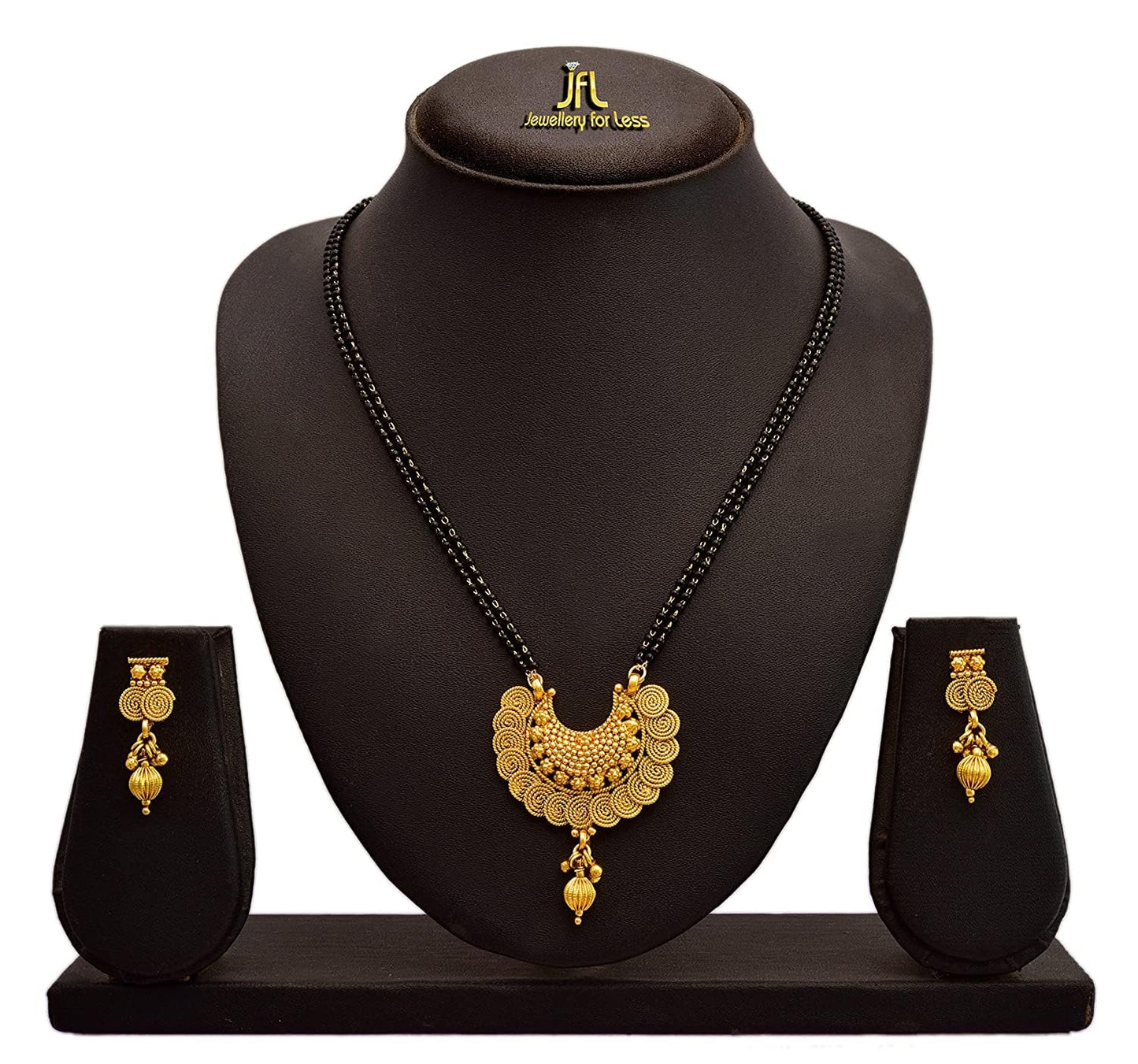 One Gram Gold Plated Spiral Mangalsutra Set With Earring .