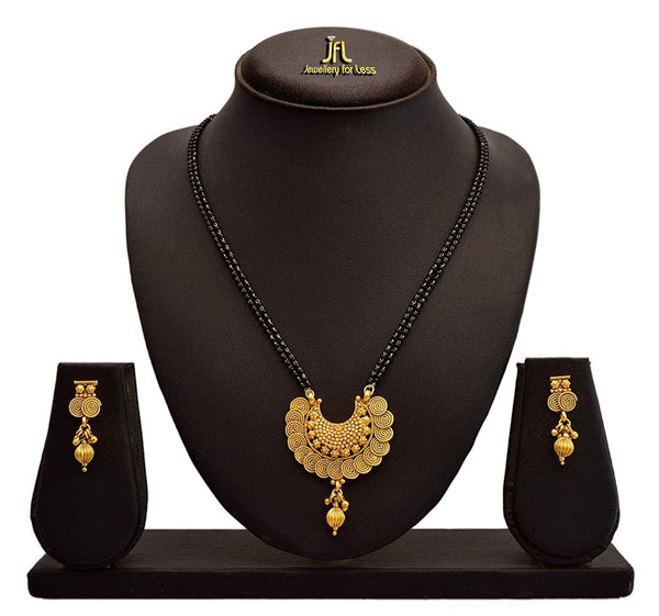 One Gram Gold Plated Spiral Mangalsutra Set With Earring .