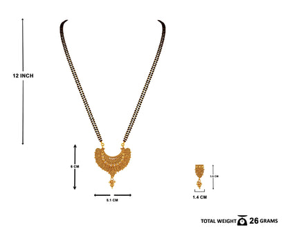 One Gram Gold Plated Spiral And Beads Chainx Design Long Mangalsutra Set With Earring