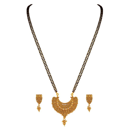 One Gram Gold Plated Spiral And Beads Chainx Design Long Mangalsutra Set With Earring