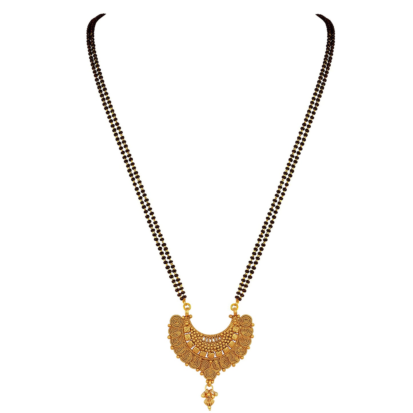 One Gram Gold Plated Spiral And Beads Chainx Design Long Mangalsutra Set With Earring