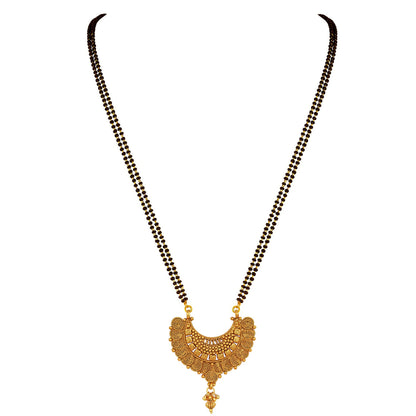 One Gram Gold Plated Spiral And Beads Chainx Design Long Mangalsutra Set With Earring