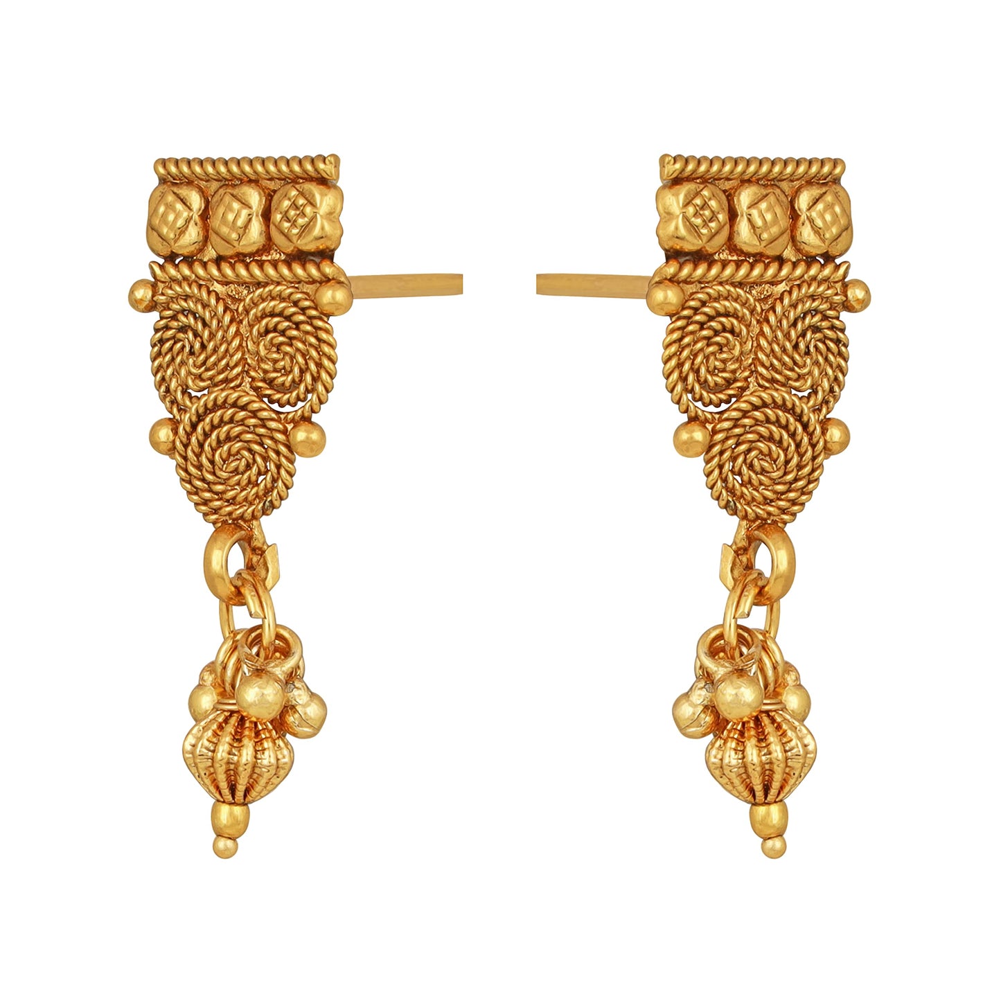 One Gram Gold Plated Spiral And Beads Chainx Design Long Mangalsutra Set With Earring
