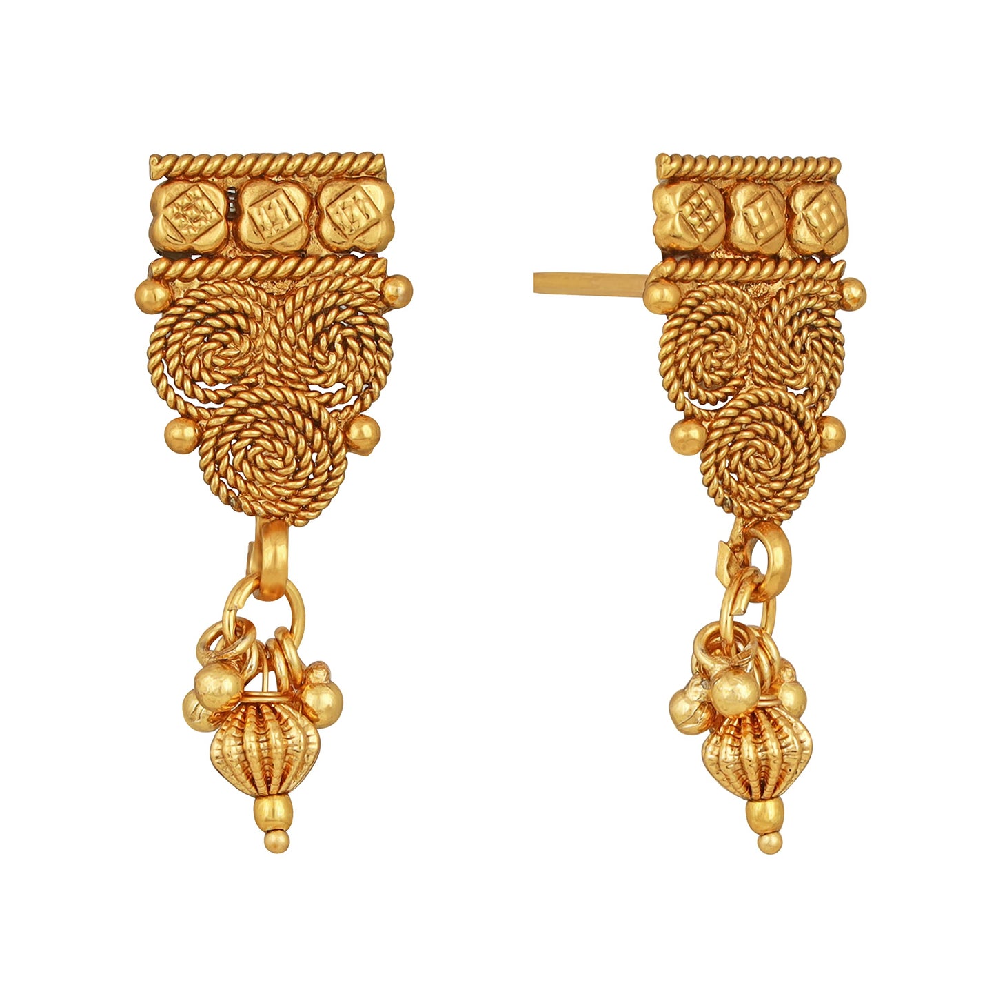 One Gram Gold Plated Spiral And Beads Chainx Design Long Mangalsutra Set With Earring