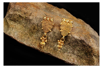 One Gram Gold Plated Spiral And Beads Chainx Design Long Mangalsutra Set With Earring