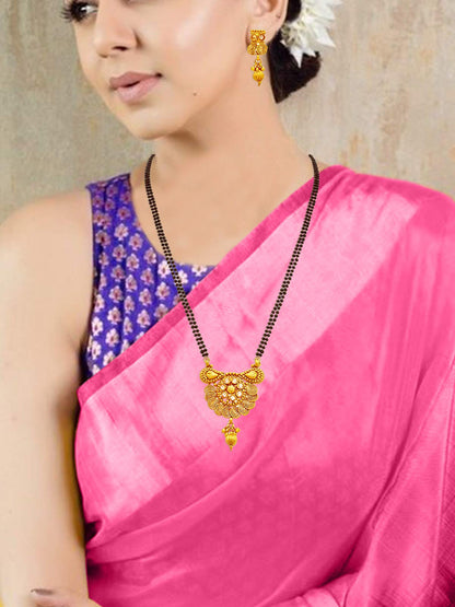 One Gram Gold Plated Spiral Diamond Mangalsutra With Earring.