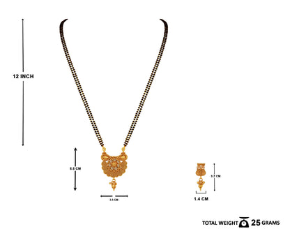 One Gram Gold Plated Spiral Diamond Mangalsutra With Earring.