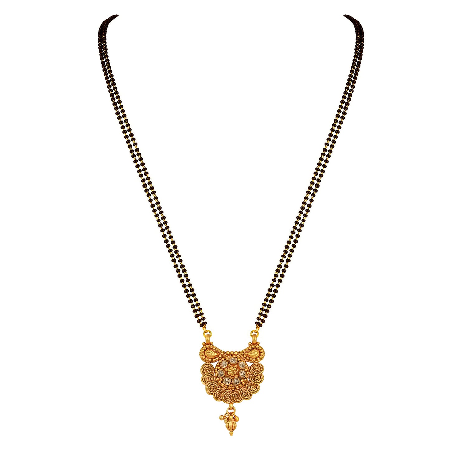 One Gram Gold Plated Spiral Diamond Mangalsutra With Earring.