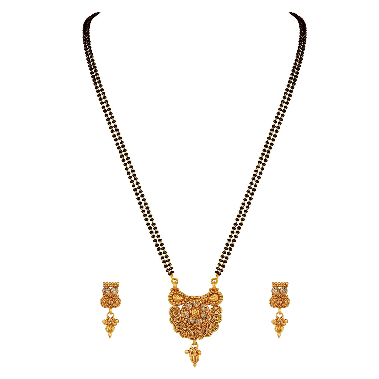 One Gram Gold Plated Spiral Diamond Mangalsutra With Earring.