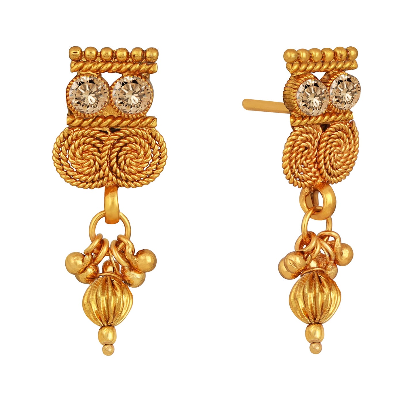One Gram Gold Plated Spiral Diamond Mangalsutra With Earring.