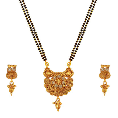 One Gram Gold Plated Spiral Diamond Mangalsutra With Earring.